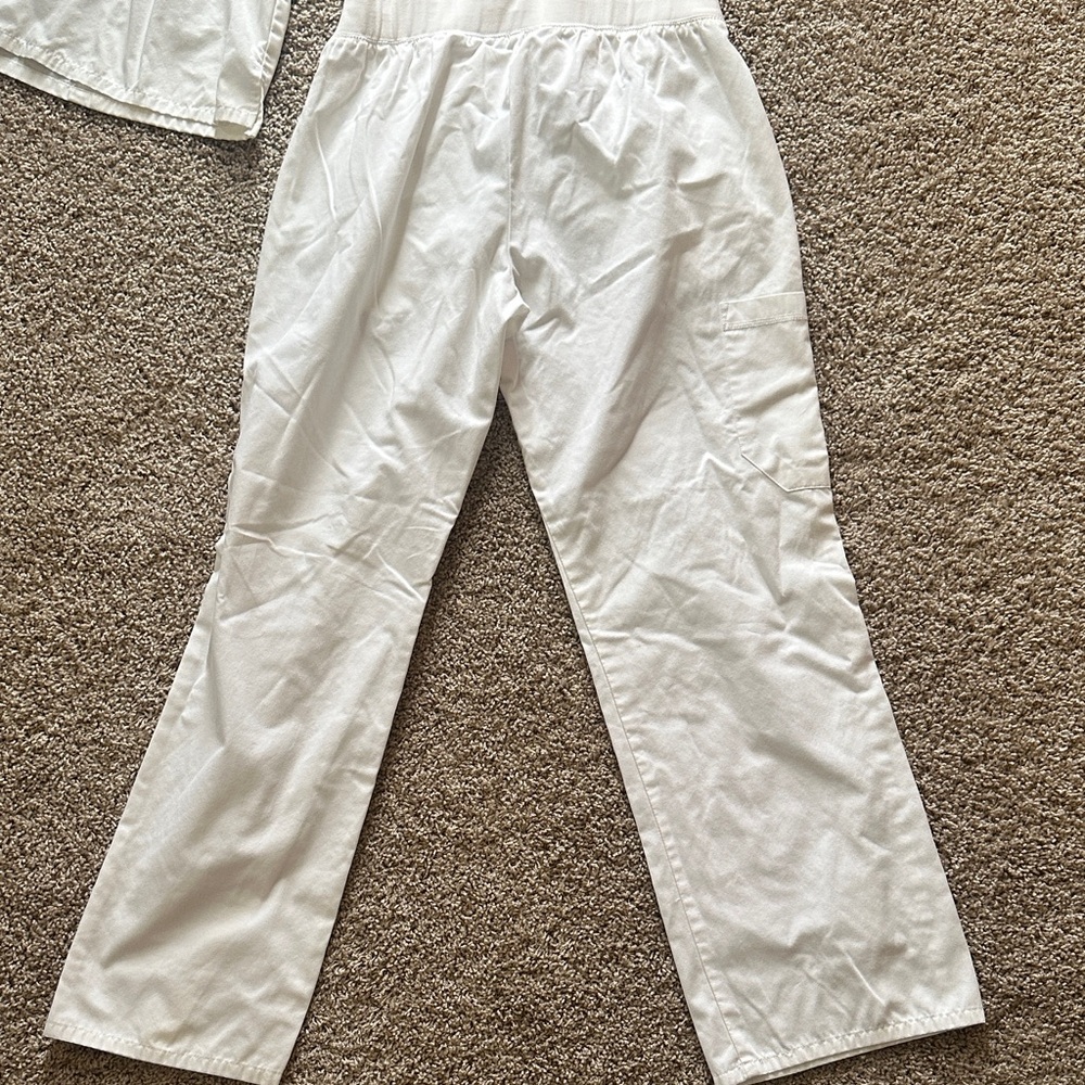 Cherokee White Women's Blouse with neckline detail & 2 pair of scrub pants FREE! - Picture 10 of 16